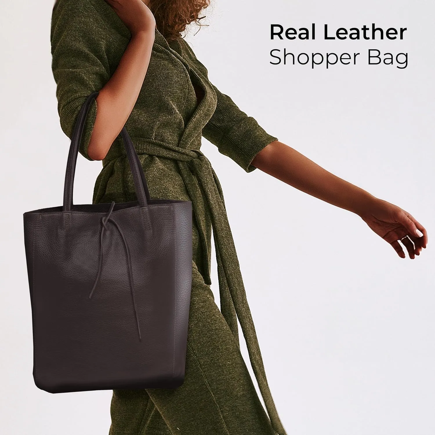 Soft Italian Genuine Calf Leather Tote Bag | Unstructured Unlined Shopper with Zipper, Inside Pocket & Flat Base