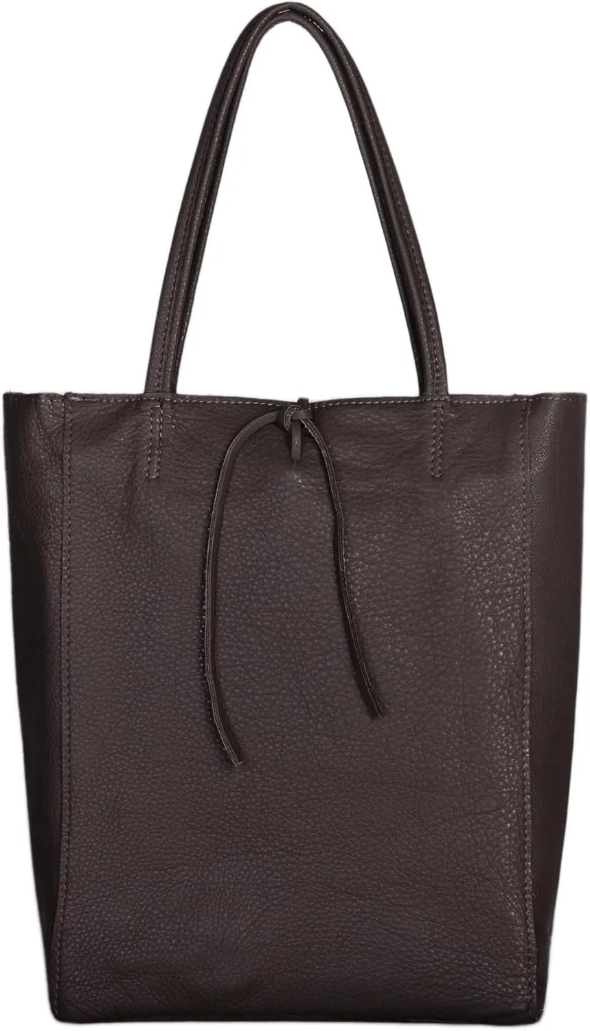 Soft Italian Genuine Calf Leather Tote Bag | Unstructured Unlined Shopper with Zipper, Inside Pocket & Flat Base