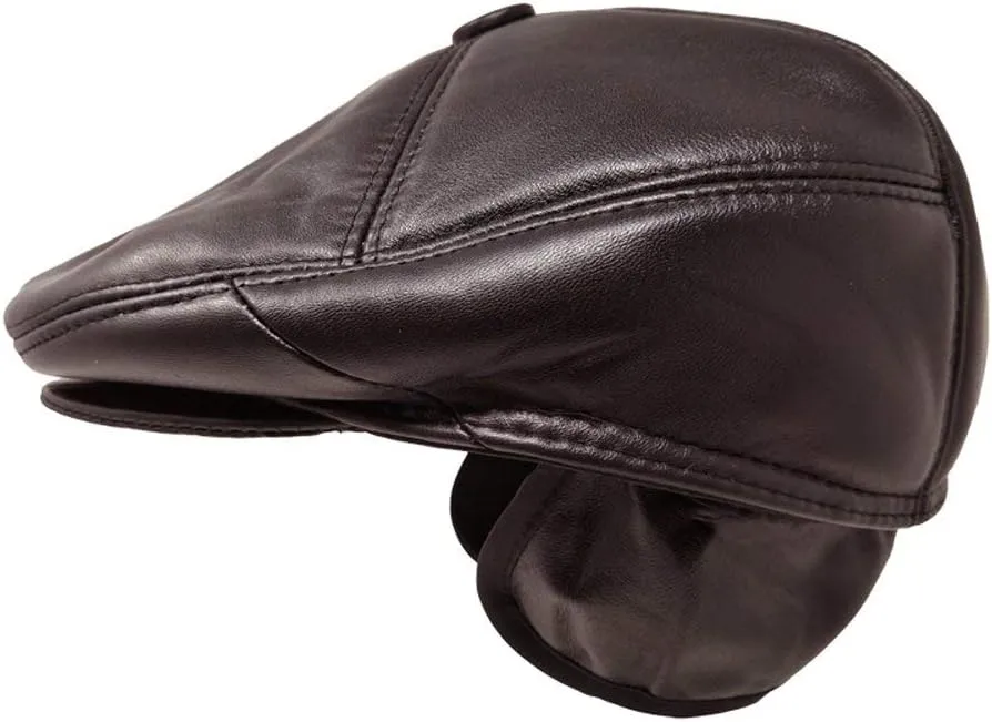 Soft Lambskin Leather Flat Cap Gatsby Newsboy Driving Warm Winter Ivy Hat