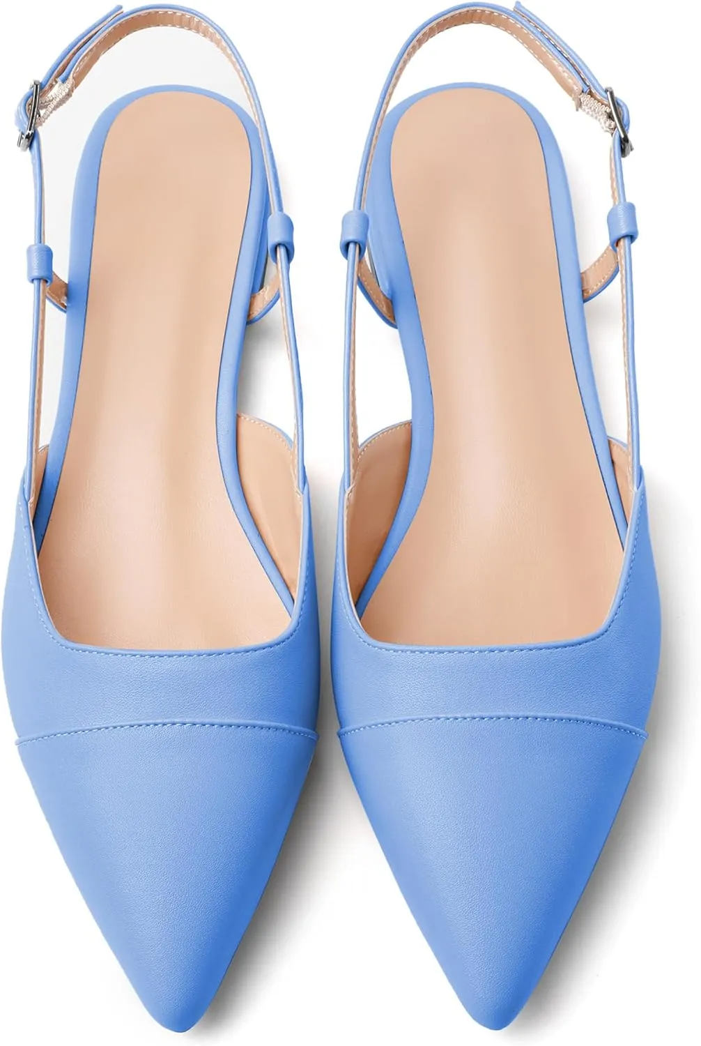 Soireelady Women's Slingback Flats, Closed Pointed Toe 2CM Ballet Flats, Cap Toe Comfortable Casual Flat Office Dressy Shoes