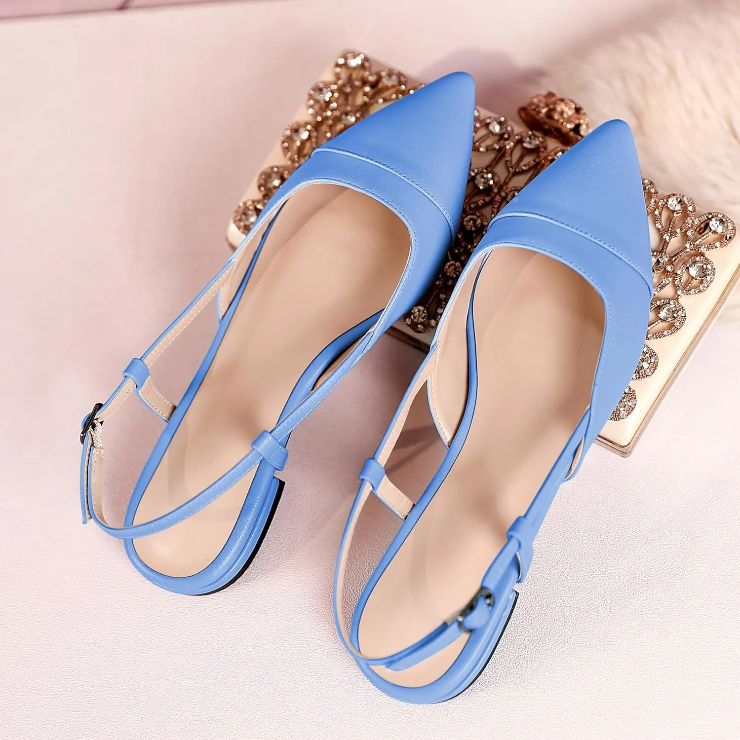 Soireelady Women's Slingback Flats, Closed Pointed Toe 2CM Ballet Flats, Cap Toe Comfortable Casual Flat Office Dressy Shoes