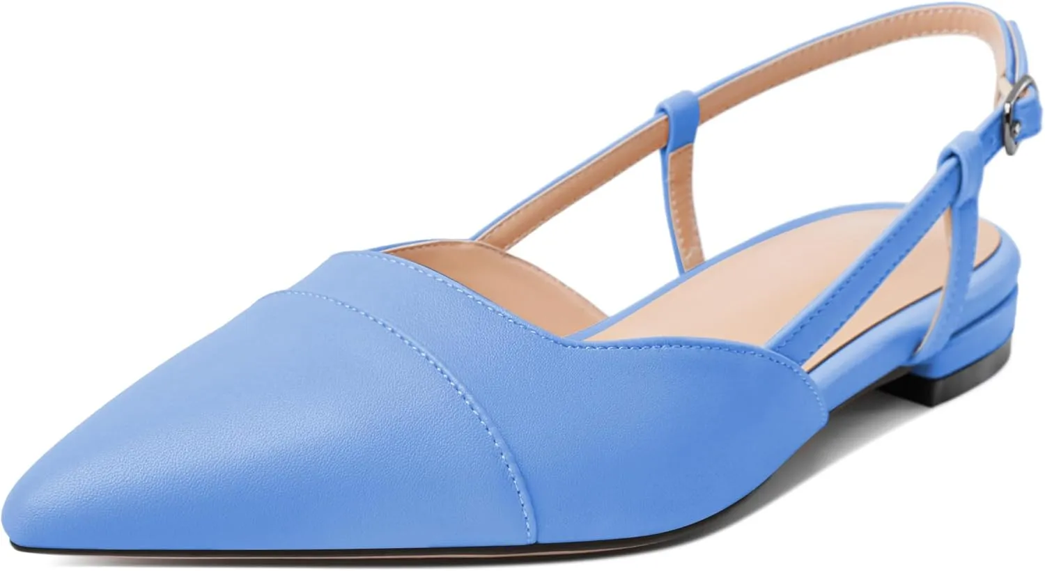 Soireelady Women's Slingback Flats, Closed Pointed Toe 2CM Ballet Flats, Cap Toe Comfortable Casual Flat Office Dressy Shoes