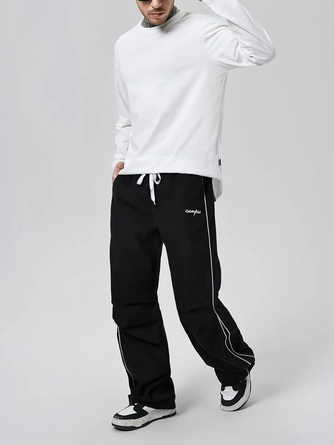 SOLY HUX Men's Parachute Pants Y2k Baggy Sweatpants Wide Leg Drawstring Waist Casual Pants Streetwear