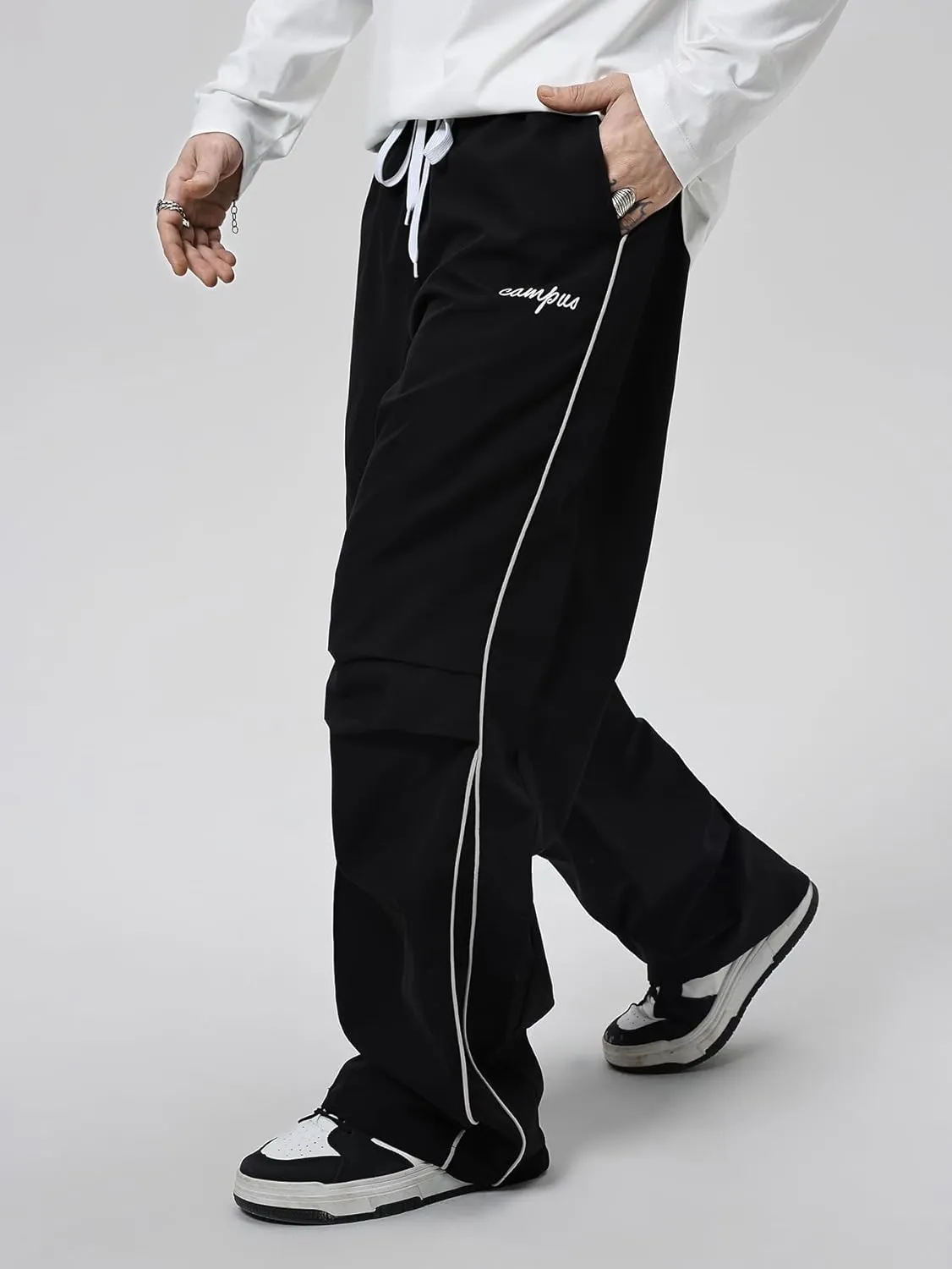SOLY HUX Men's Parachute Pants Y2k Baggy Sweatpants Wide Leg Drawstring Waist Casual Pants Streetwear