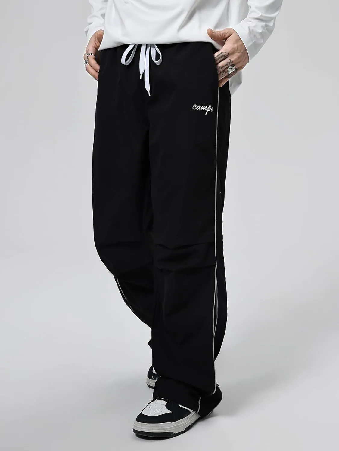 SOLY HUX Men's Parachute Pants Y2k Baggy Sweatpants Wide Leg Drawstring Waist Casual Pants Streetwear