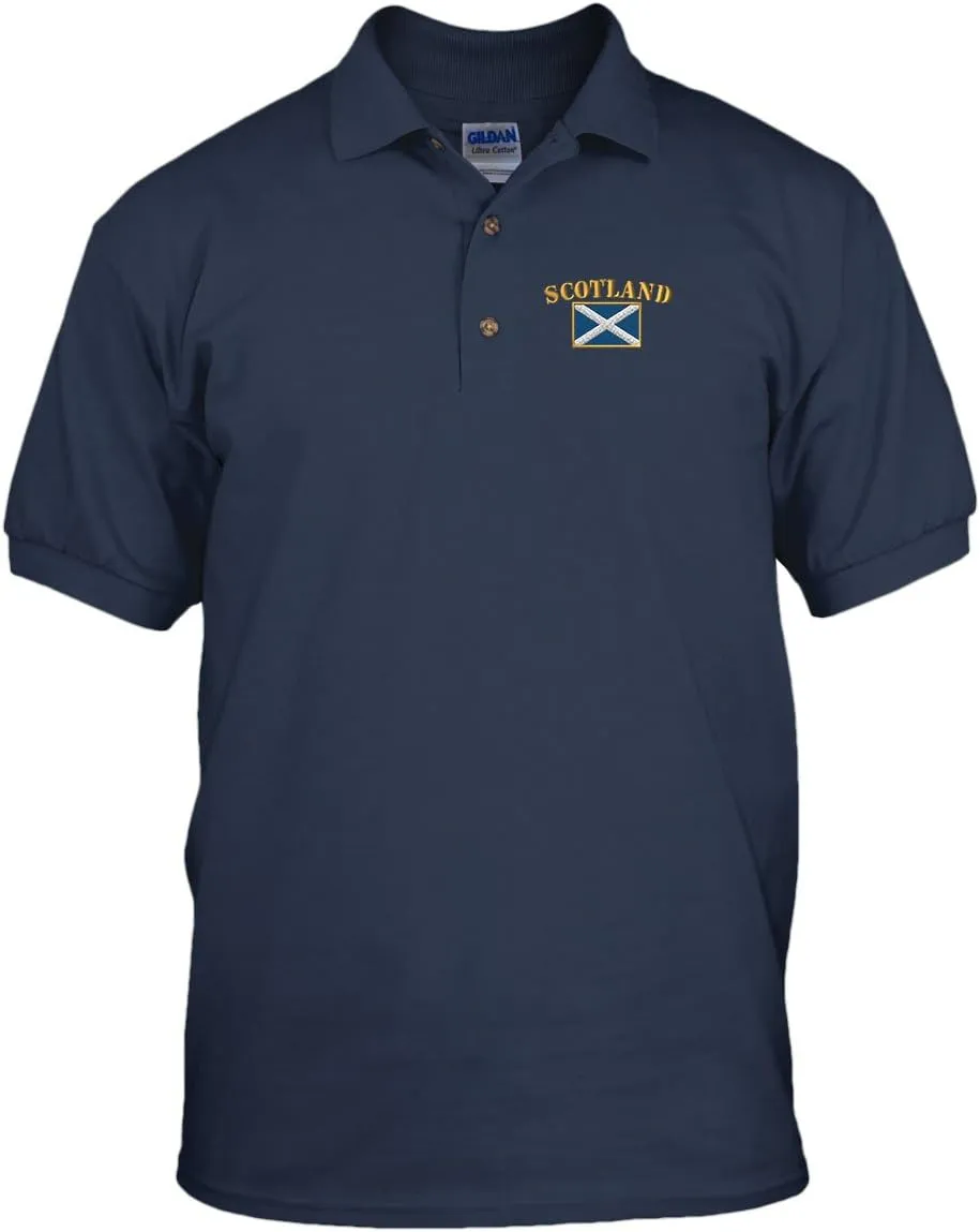 Speedy Pros Scotland Flag Embroidery Embroidered Golf Polo Shirt Navy X-Large