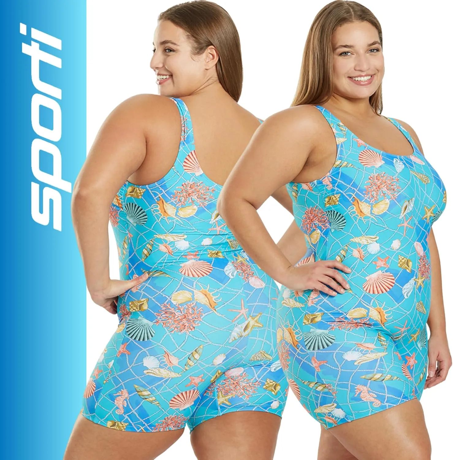 Sporti Plus Size Women Boyleg One Piece Swimsuit - Unitard Bathing Swimsuit - Athletic Full Coverage Lap Swimming Suit