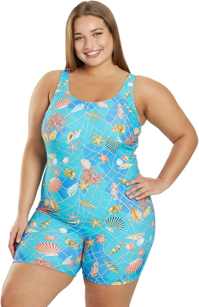 Sporti Plus Size Women Boyleg One Piece Swimsuit - Unitard Bathing Swimsuit - Athletic Full Coverage Lap Swimming Suit