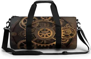 Sports Gym Bag for Men Women Gears Clock Bronze Century Travel Gym Bag Cylindrical Workout Bag Lightweight Travel Duffle Bag for Basketball Football Weekender