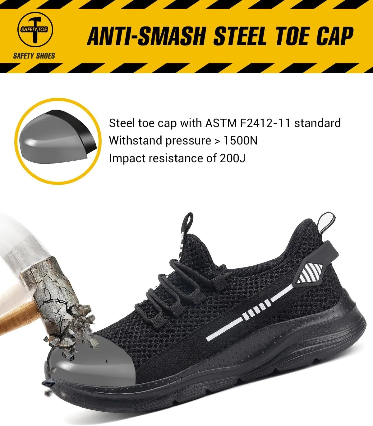 Steel Toe Shoes for Men Women Indestructible Puncture Proof Safety Work Shoes Comfortable Slip Resistant Sneakers Airy for Construction