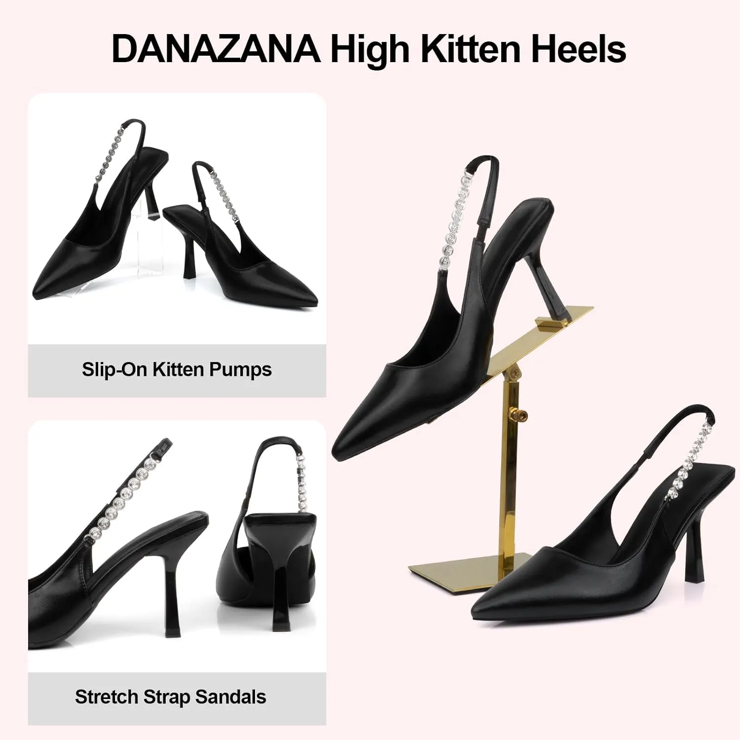 Stiletto Slingback High Heels Pointed Toe Slip On Sandals Stretch Strap Closed Toe Kitten Heels Pumps for Office Wedding Size 6-10