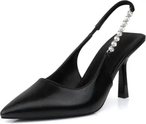 Stiletto Slingback High Heels Pointed Toe Slip On Sandals Stretch Strap Closed Toe Kitten Heels Pumps for Office Wedding Size 6-10