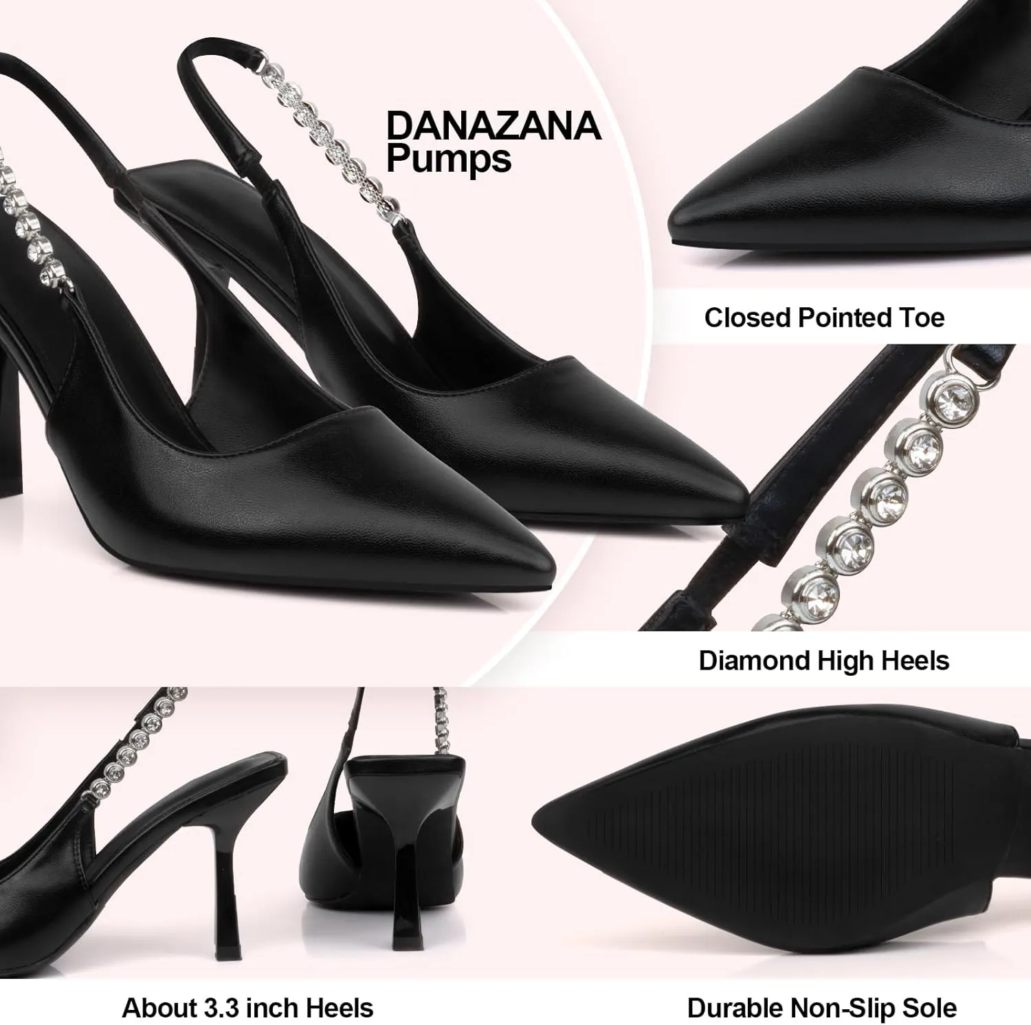 Stiletto Slingback High Heels Pointed Toe Slip On Sandals Stretch Strap Closed Toe Kitten Heels Pumps for Office Wedding Size 6-10