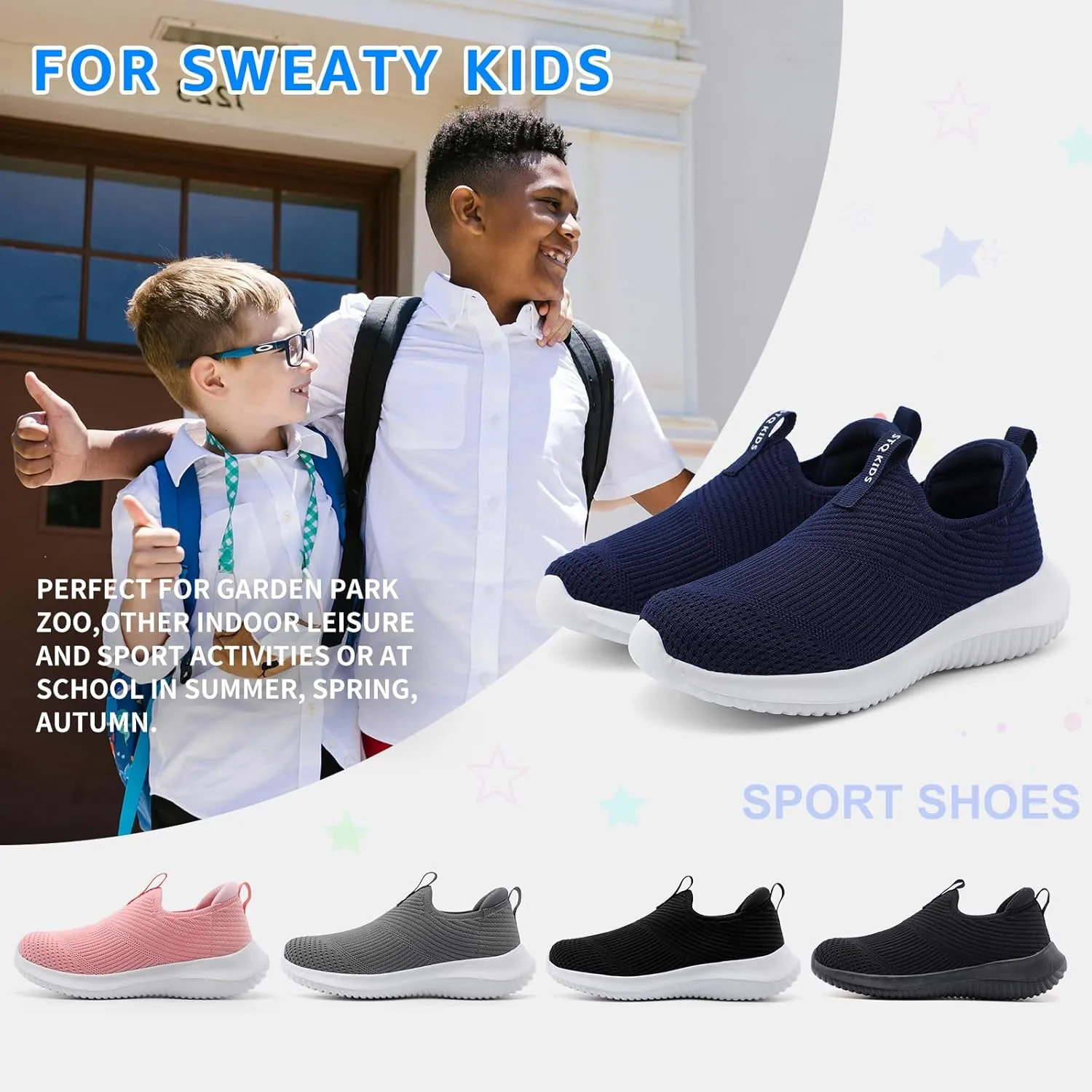 STQ Kids Shoes Girls Boys Lightweight Slip on Walking Sneakers