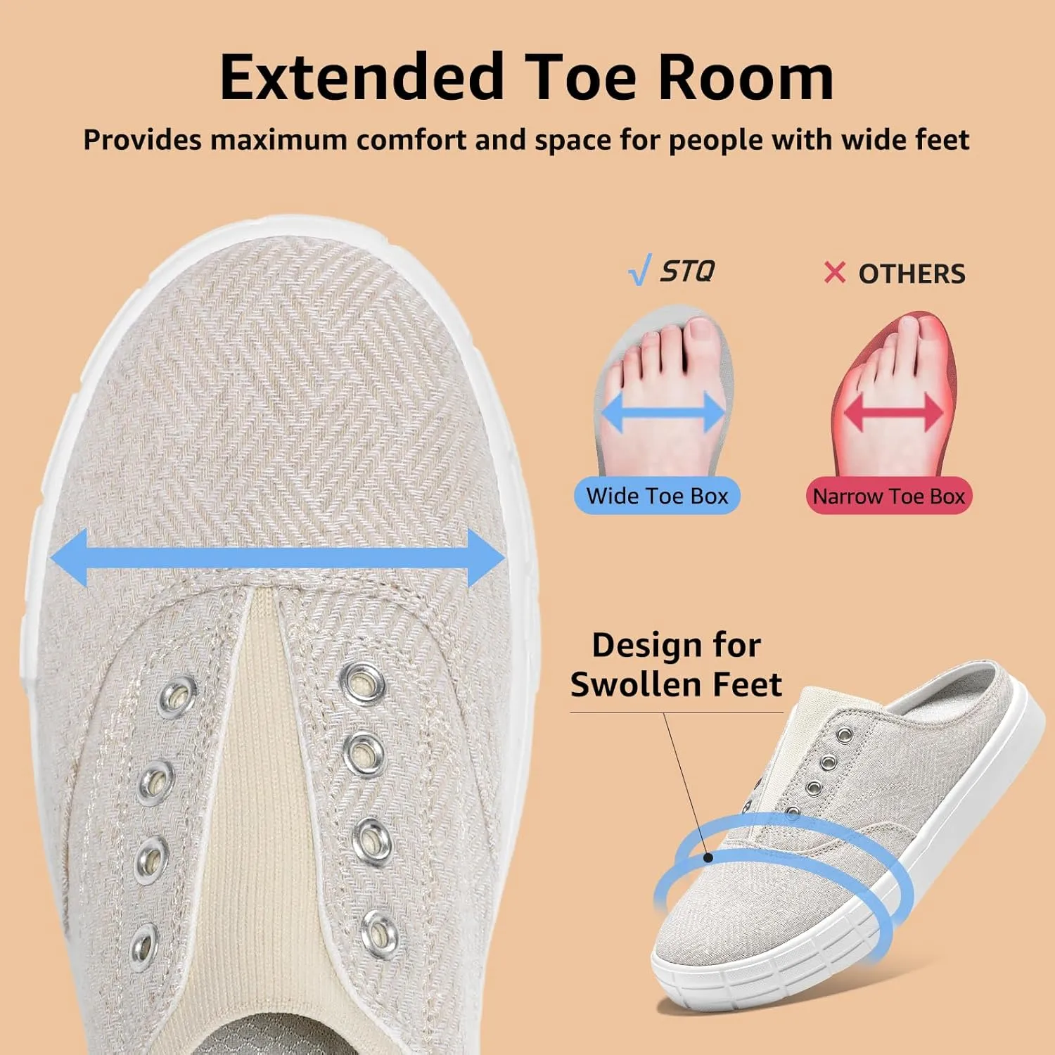 STQ Slip On Orthopedic Wide Shoes丨Lightweight Women Backless Casual Plantar Fasciitis Relief Mule Sneakers