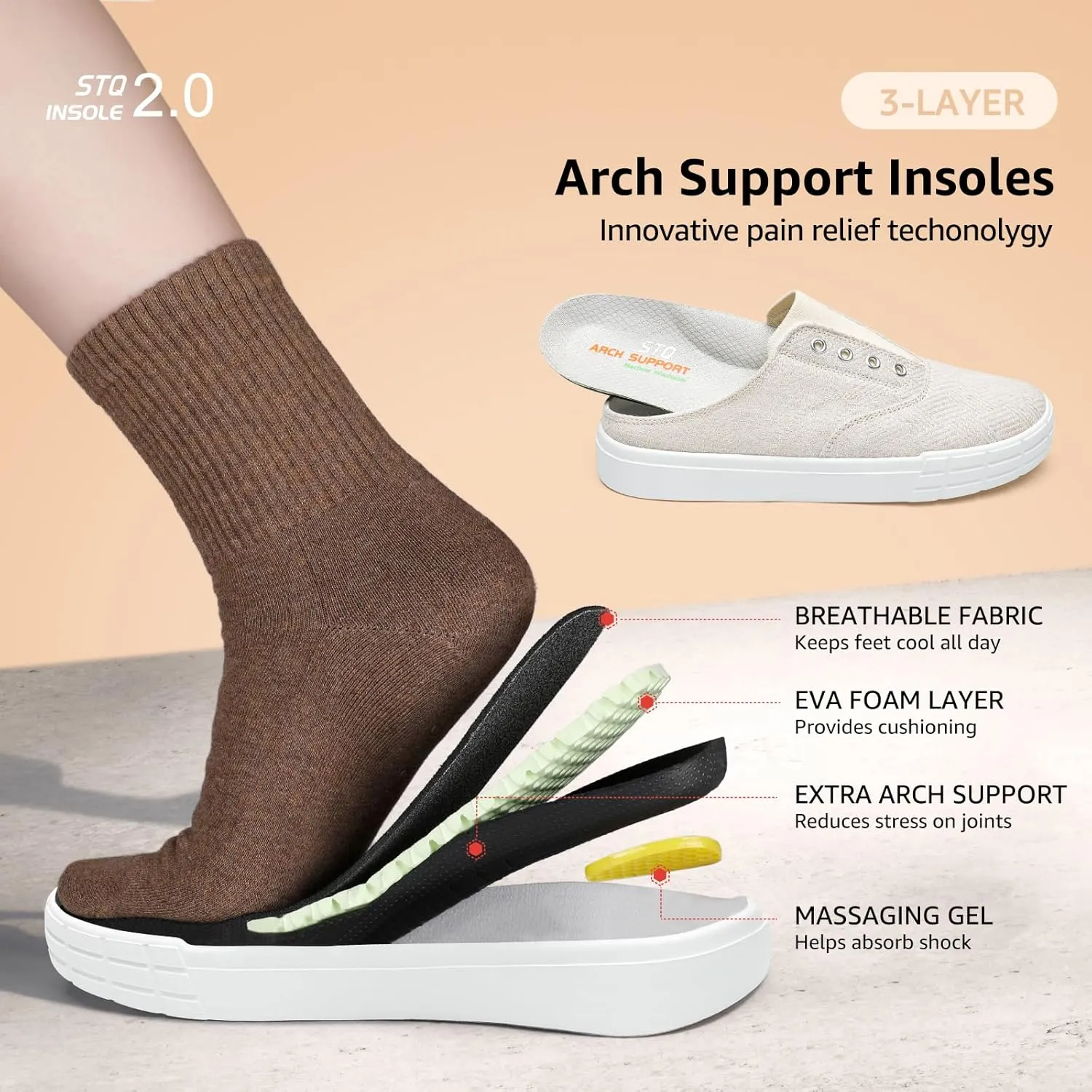 STQ Slip On Orthopedic Wide Shoes丨Lightweight Women Backless Casual Plantar Fasciitis Relief Mule Sneakers