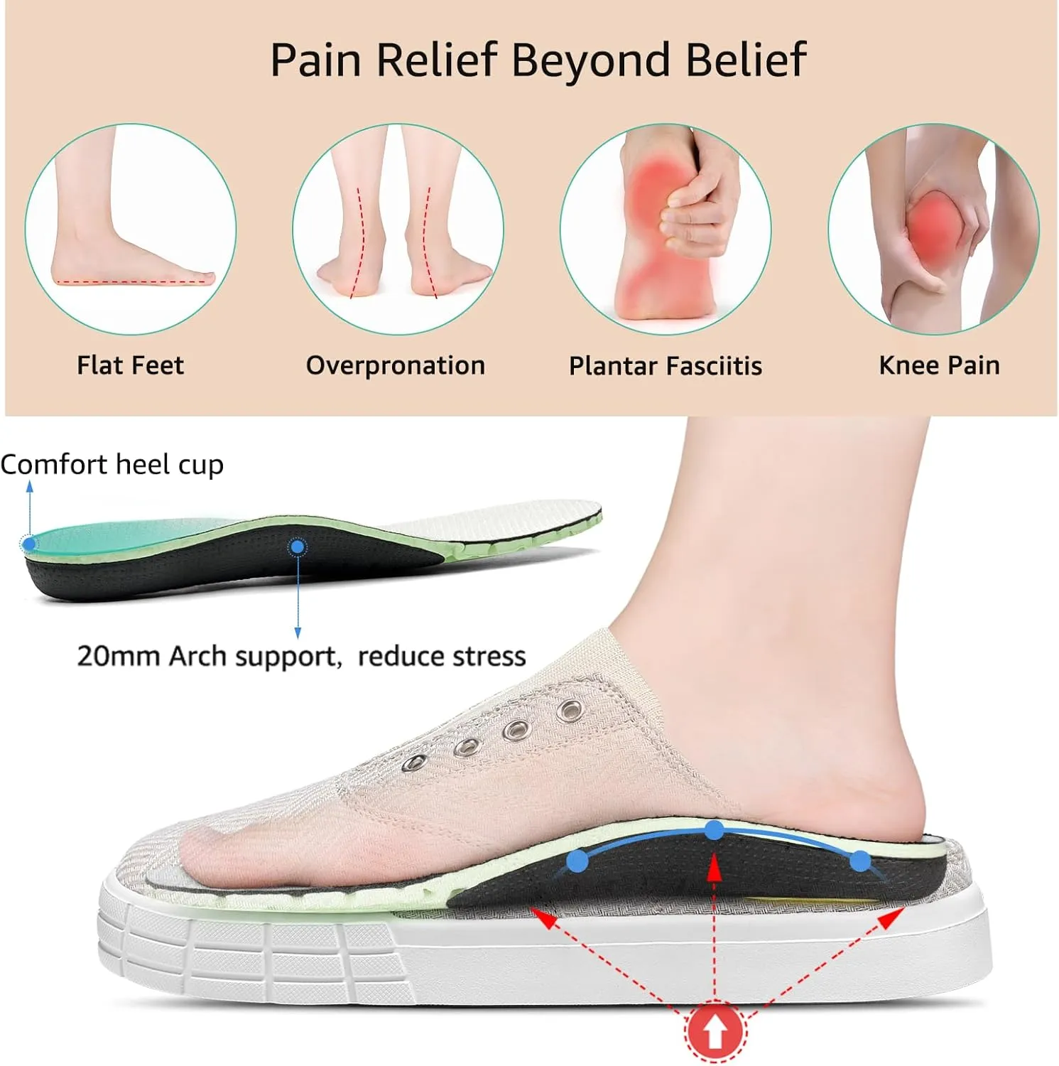STQ Slip On Orthopedic Wide Shoes丨Lightweight Women Backless Casual Plantar Fasciitis Relief Mule Sneakers