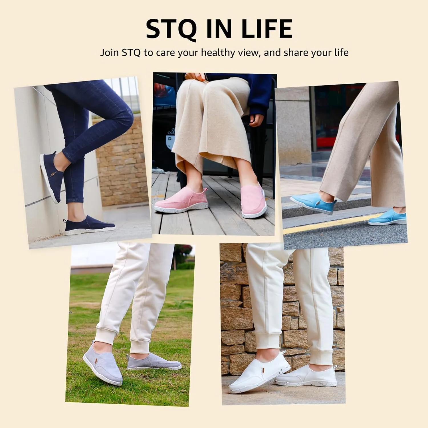 STQ Slip on Shoes Women, Orthpedic Low Top Casual Canvas Shoes with Arch Support Insole