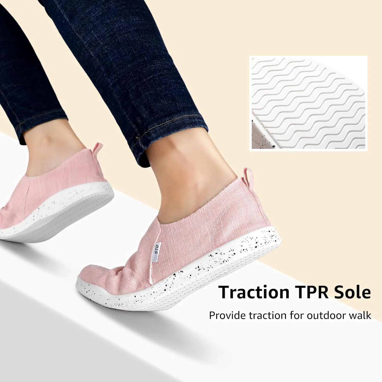 STQ Slip on Shoes Women, Orthpedic Low Top Casual Canvas Shoes with Arch Support Insole