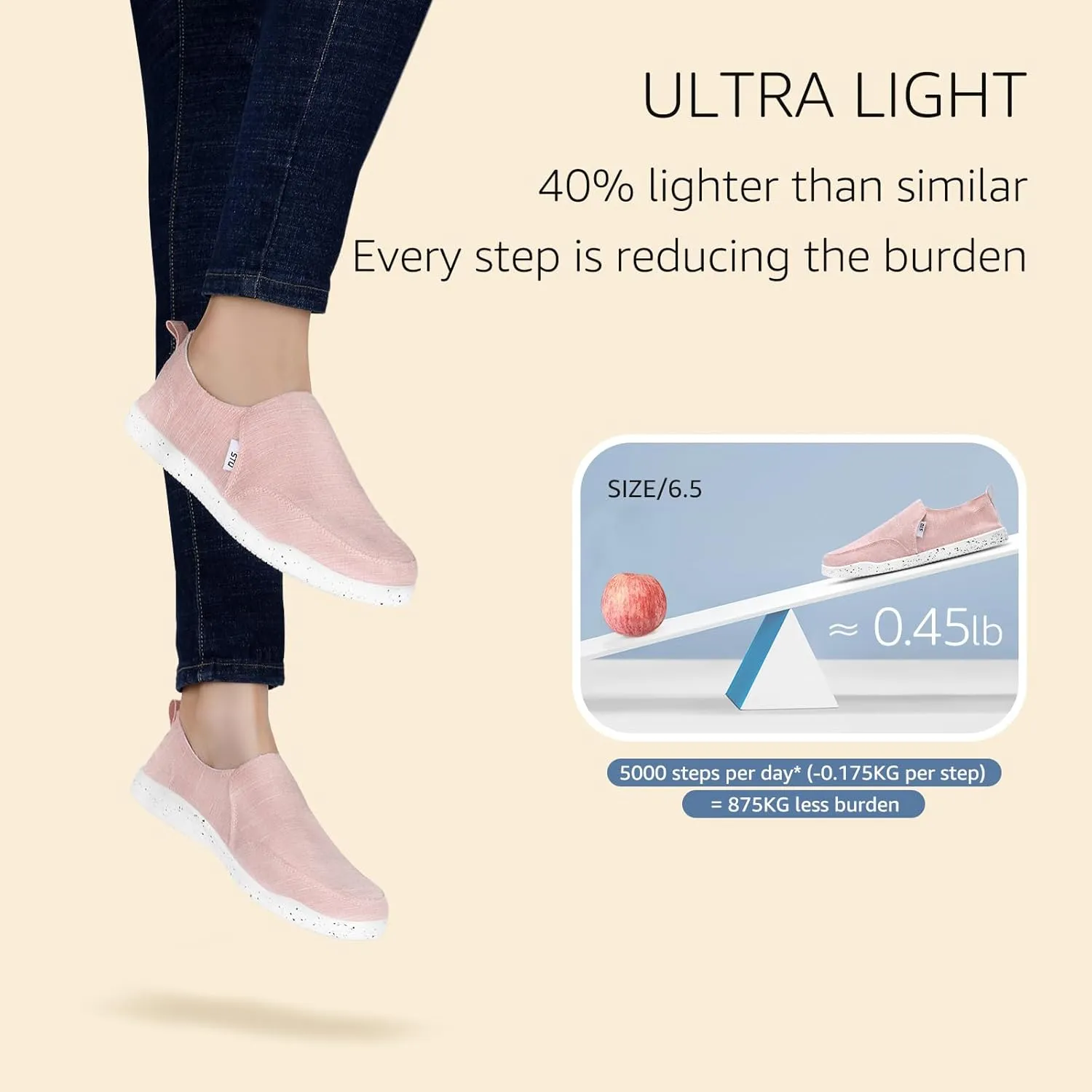 STQ Slip on Shoes Women, Orthpedic Low Top Casual Canvas Shoes with Arch Support Insole