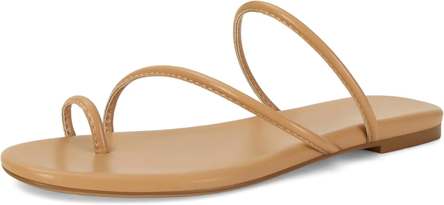 Strappy Flat Sandals for Women Open Toe Slip On Slides Toe Ring Cross Strap Slippers Sandals Casual Comfortable Summer Beach Flat Shoes
