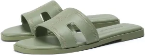 Stratuxx Kaze Womens Flat Sandals Dressy Summer Slide Leather Sandals Comfortable Cute Black Summer Slides for Women