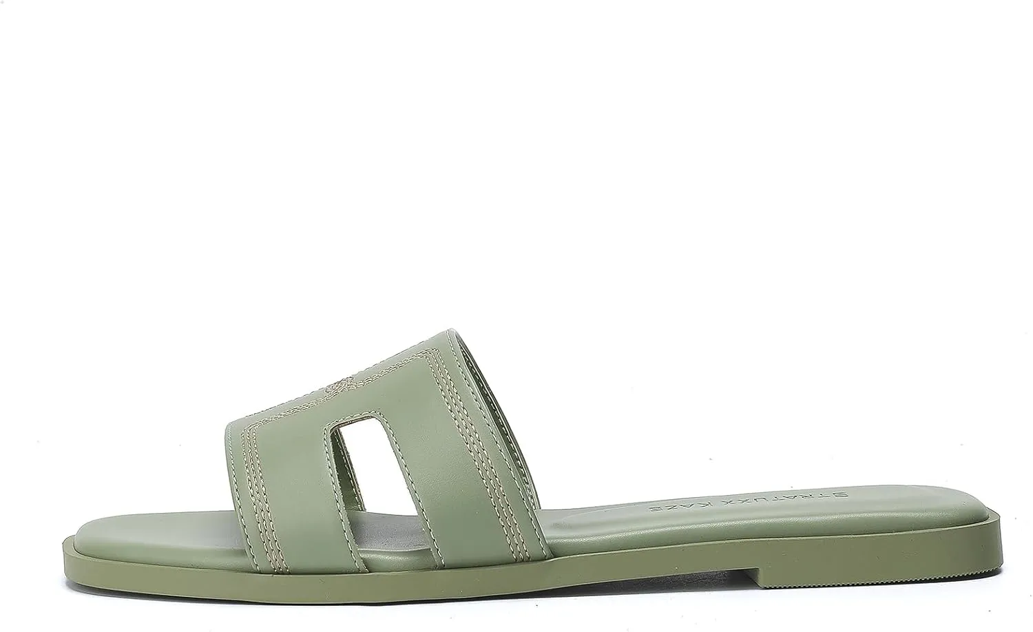 Stratuxx Kaze Womens Flat Sandals Dressy Summer Slide Leather Sandals Comfortable Cute Black Summer Slides for Women