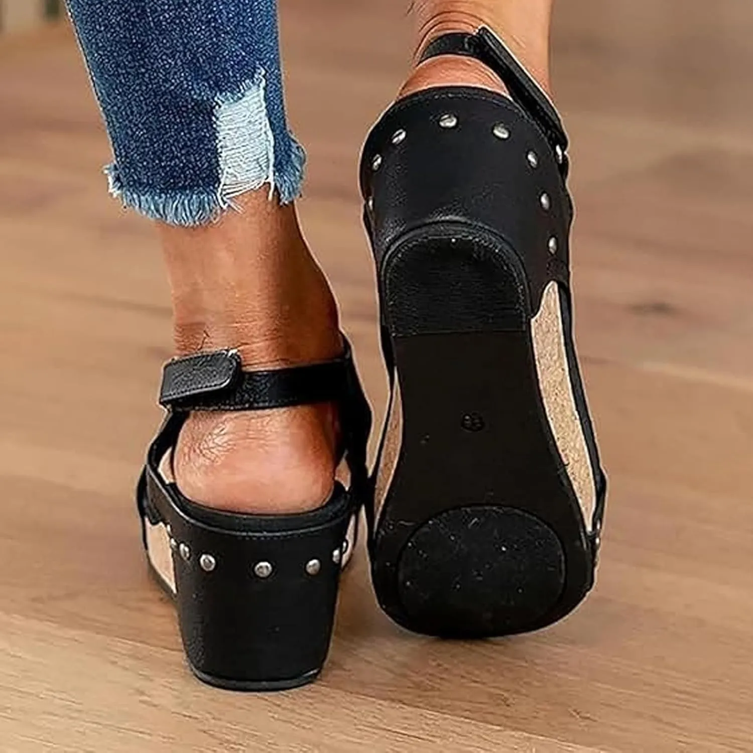 Stud Wedges, Maison Birch Cork Wedges, Cork Wedge Sandals for Women, Non-slip Summer Comfy Platform Orthopedic