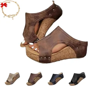 Stud Wedges, Maison Birch Cork Wedges, Cork Wedge Sandals for Women, Non-slip Summer Comfy Platform Orthopedic