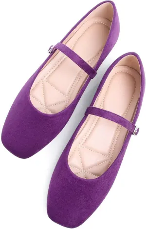 Stunner Mary Jane Square Toe Black Ballet Flats for Women - Comfortable Ankle Strap Casual Slip On Flats