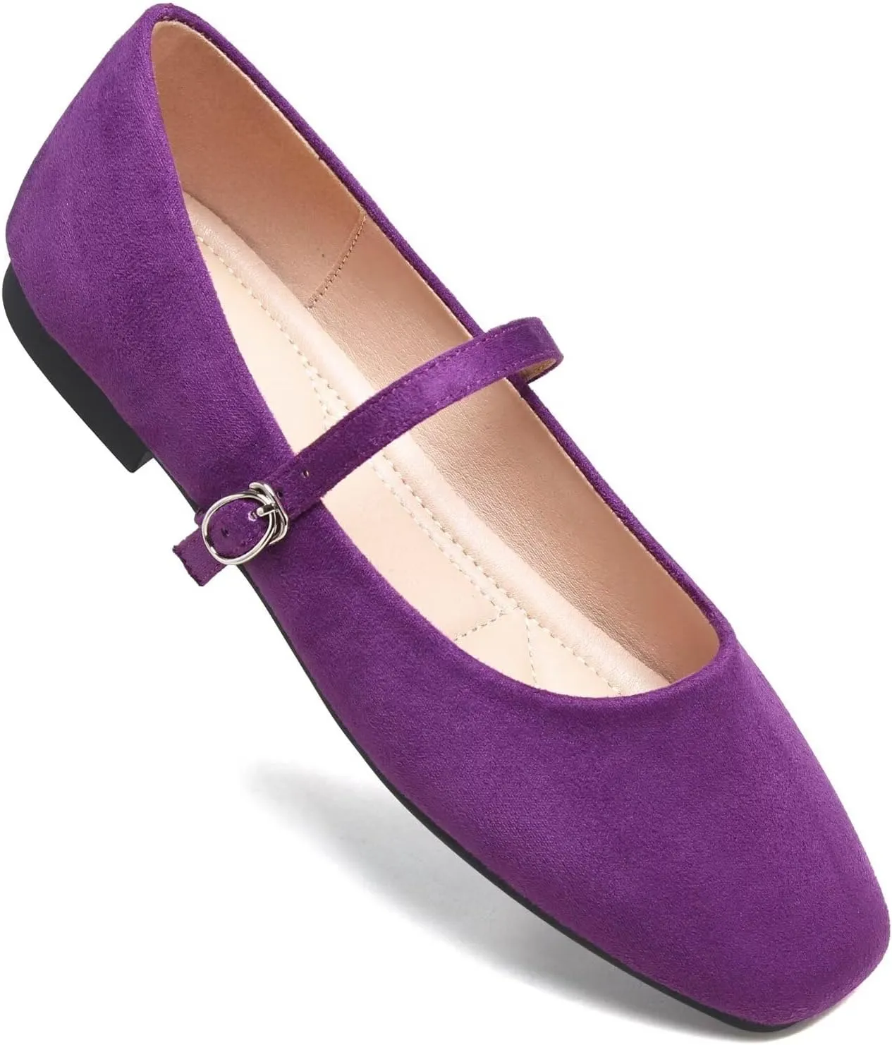 Stunner Mary Jane Square Toe Black Ballet Flats for Women - Comfortable Ankle Strap Casual Slip On Flats