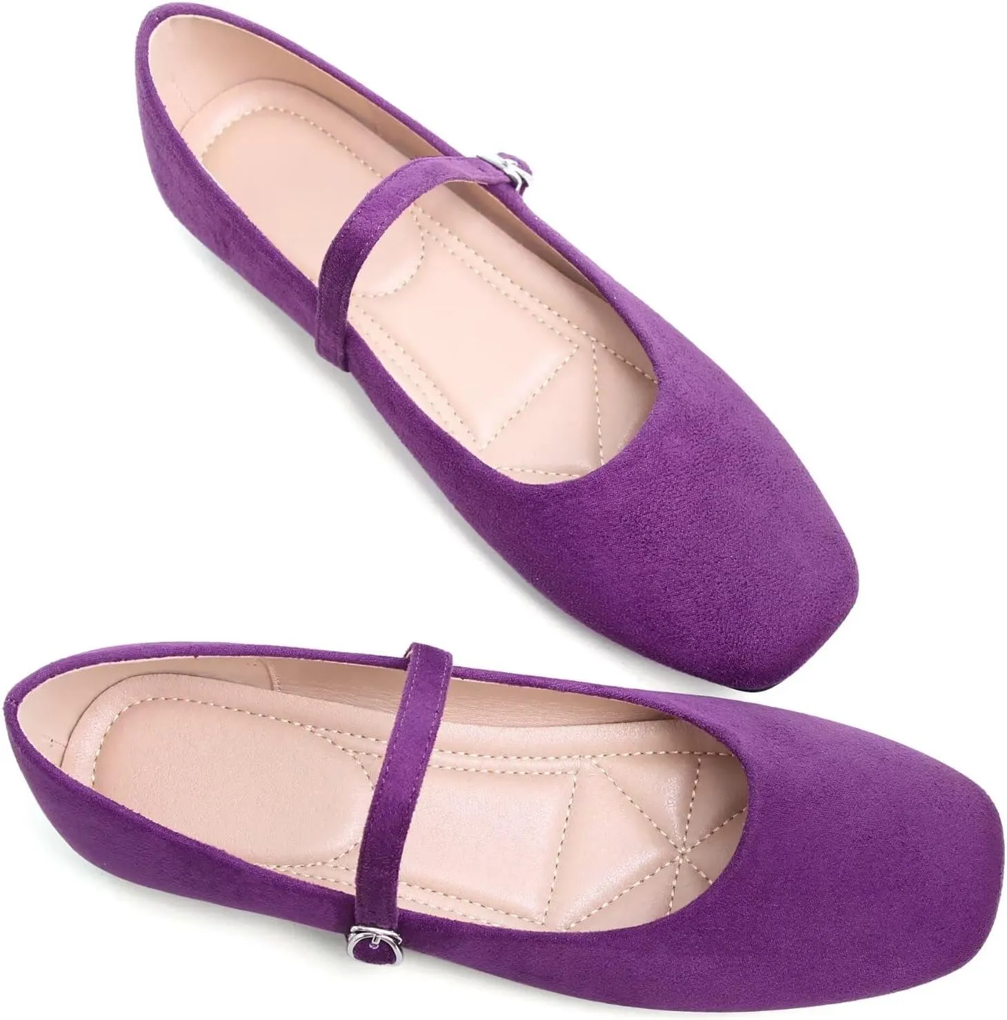 Stunner Mary Jane Square Toe Black Ballet Flats for Women - Comfortable Ankle Strap Casual Slip On Flats
