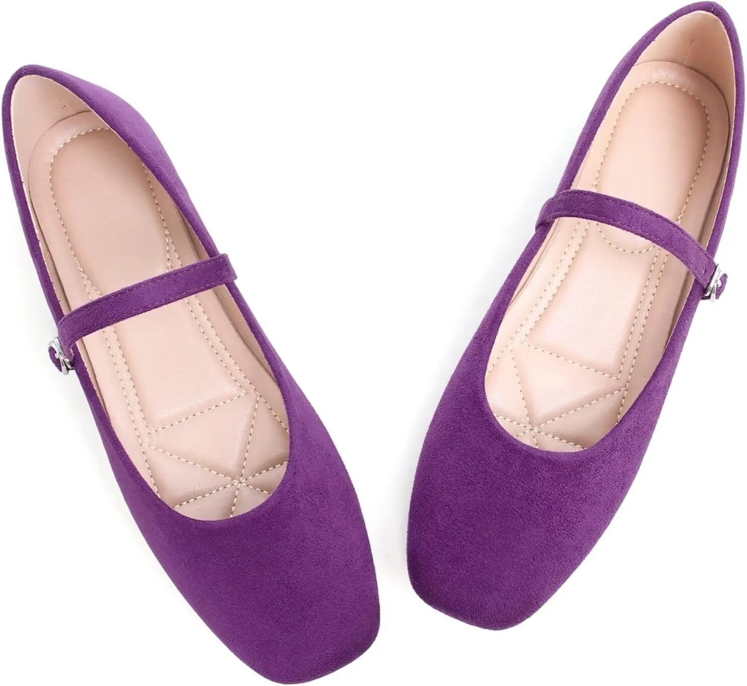 Stunner Mary Jane Square Toe Black Ballet Flats for Women - Comfortable Ankle Strap Casual Slip On Flats