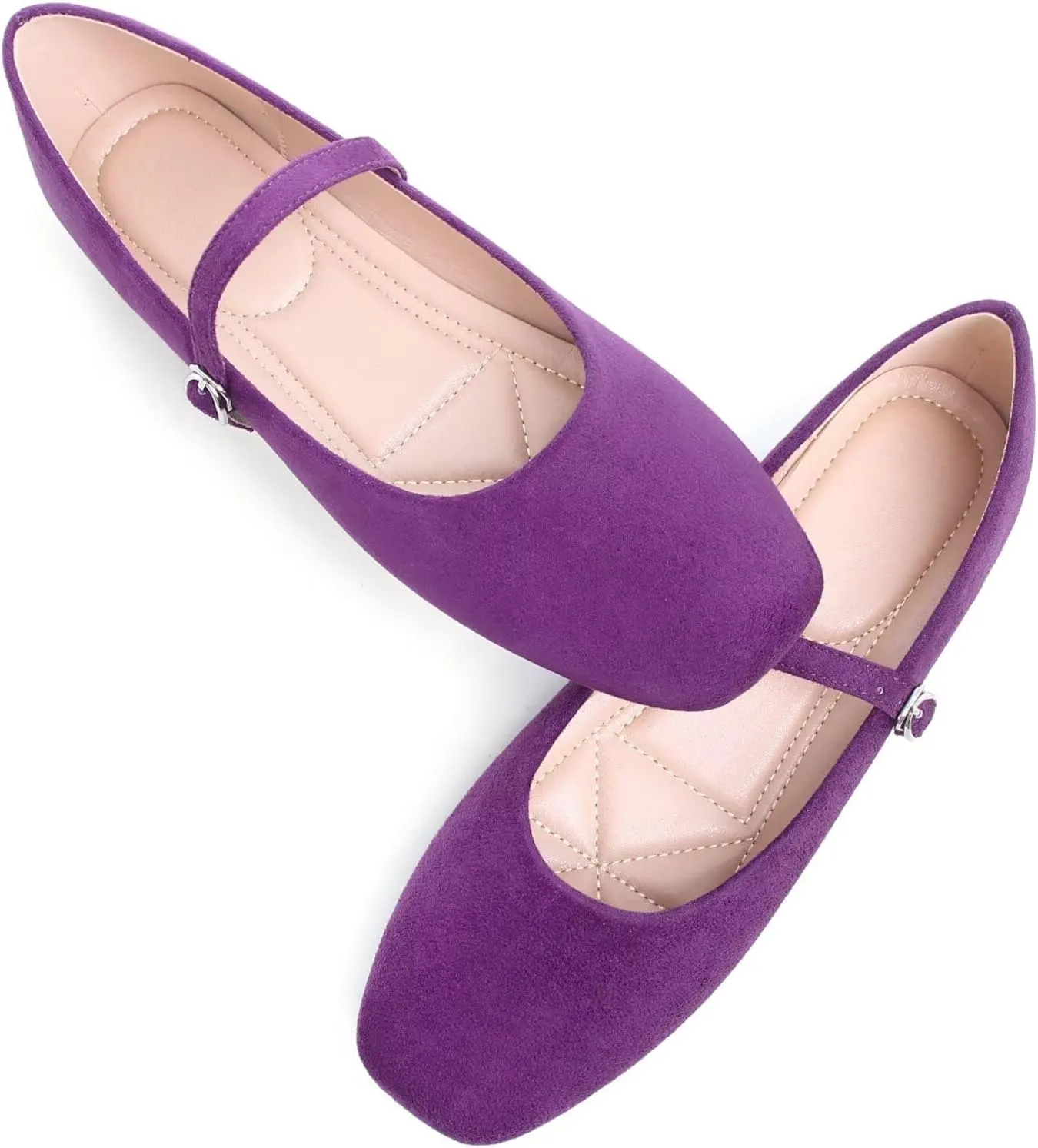 Stunner Mary Jane Square Toe Black Ballet Flats for Women - Comfortable Ankle Strap Casual Slip On Flats