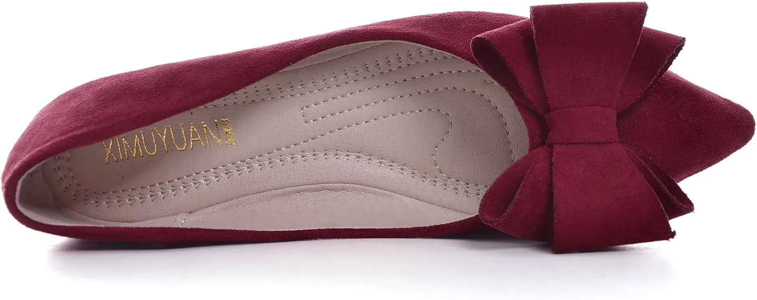 Stunner Womens Bowknot Flower Ballet Flats Pointed Toe Soft Dress Shoes