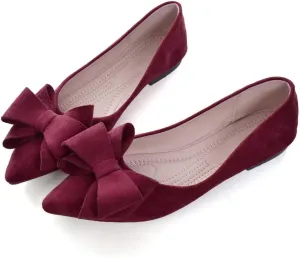 Stunner Womens Bowknot Flower Ballet Flats Pointed Toe Soft Dress Shoes