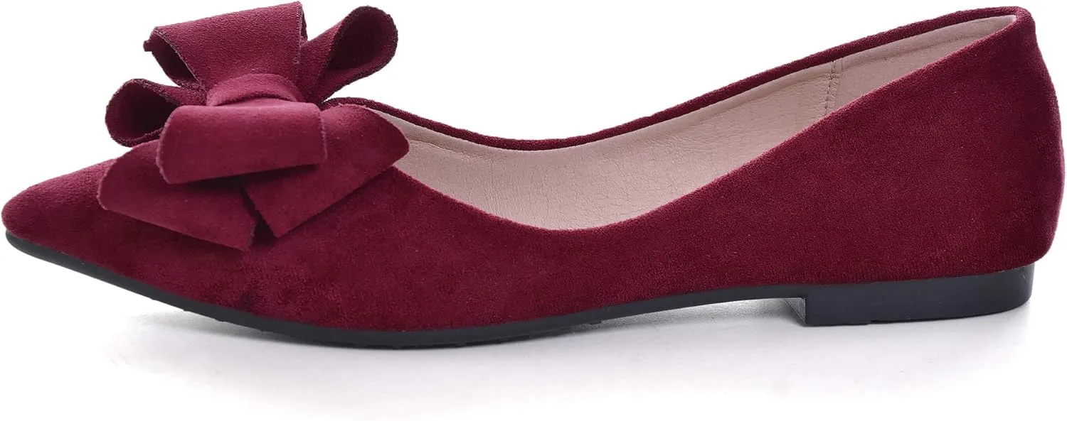 Stunner Womens Bowknot Flower Ballet Flats Pointed Toe Soft Dress Shoes