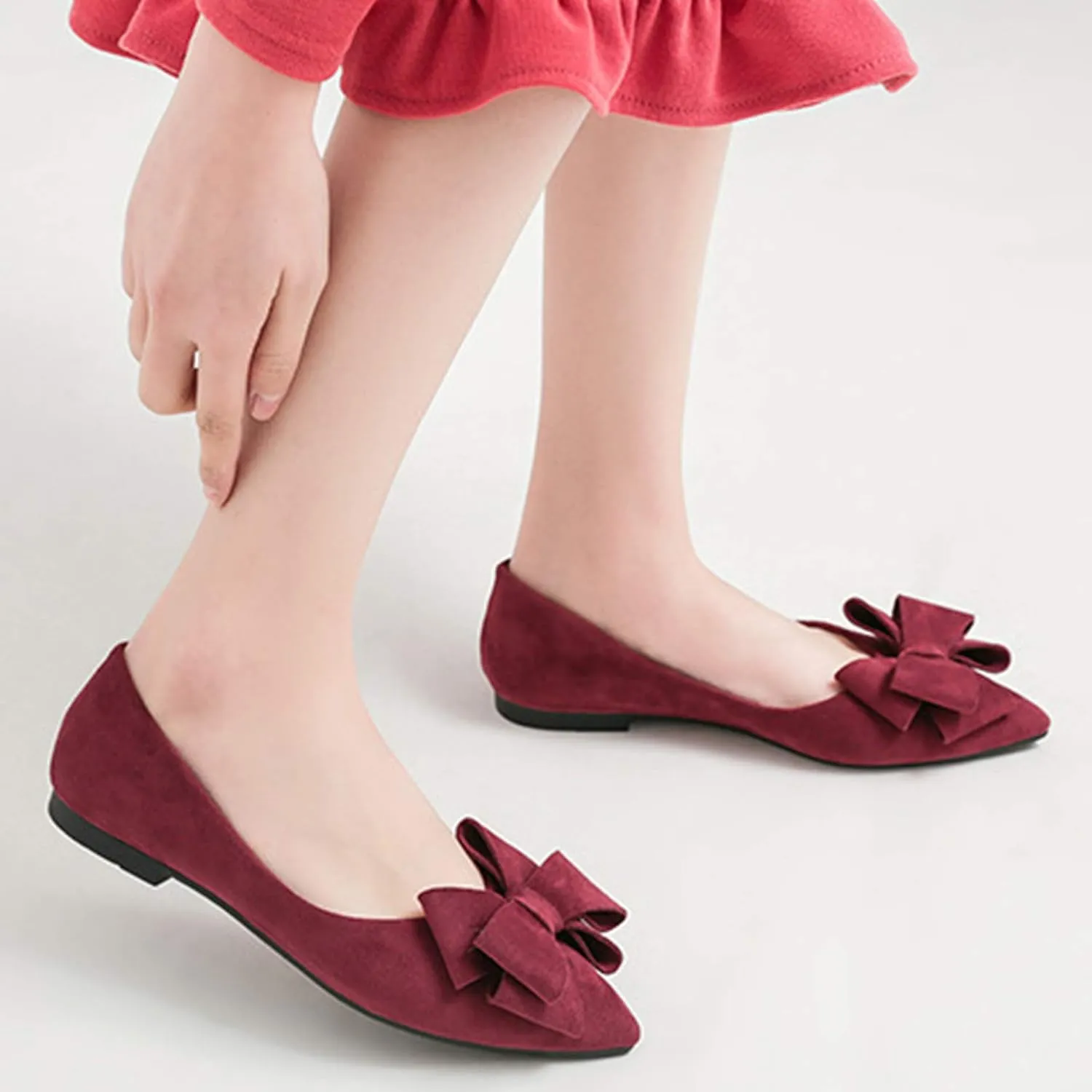 Stunner Womens Bowknot Flower Ballet Flats Pointed Toe Soft Dress Shoes