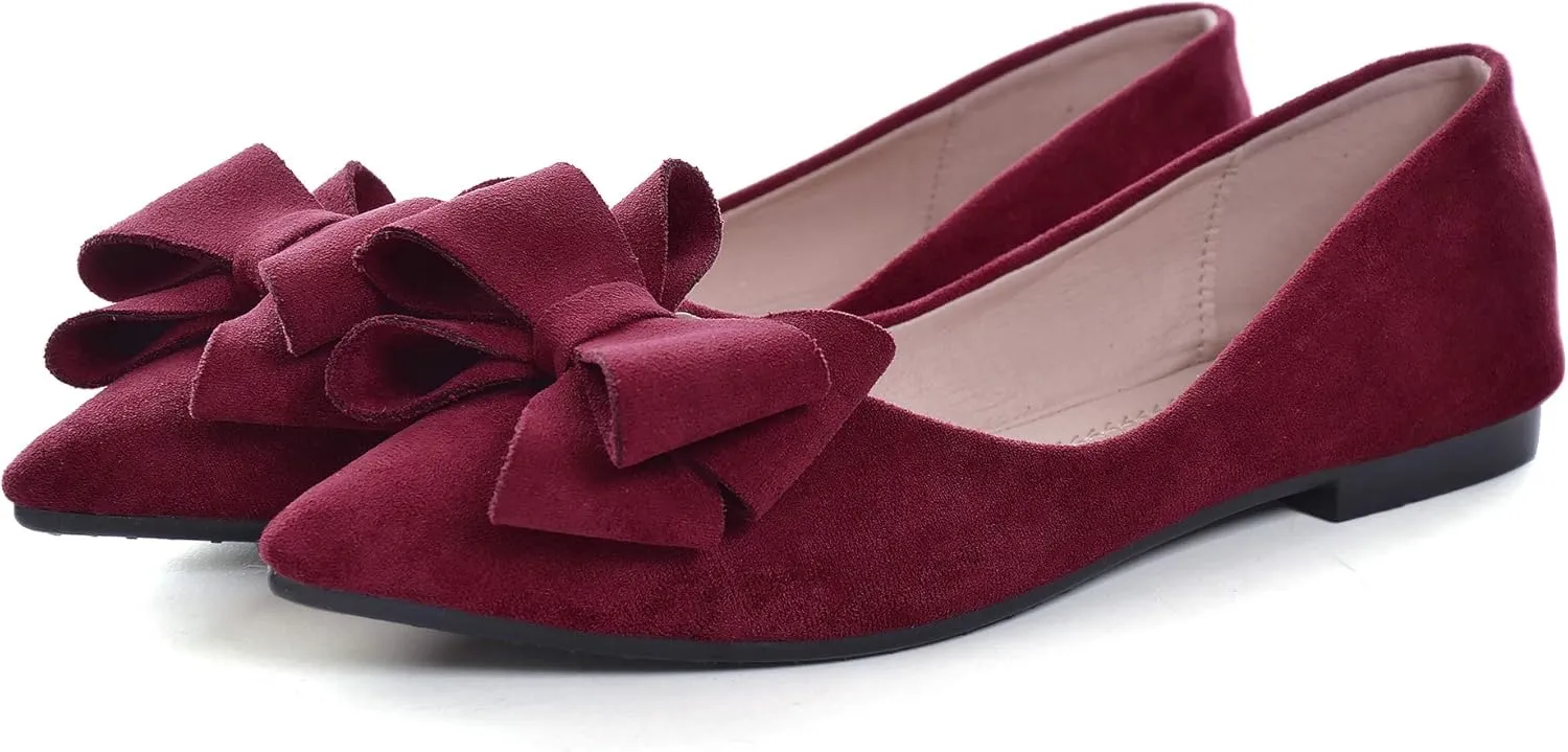 Stunner Womens Bowknot Flower Ballet Flats Pointed Toe Soft Dress Shoes