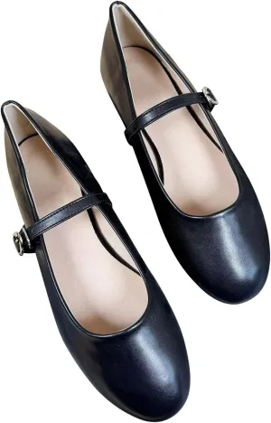 Stunner Women's Leather Dress Flats - Comfortable Square Toe Slip On Mary Jane Work Flats