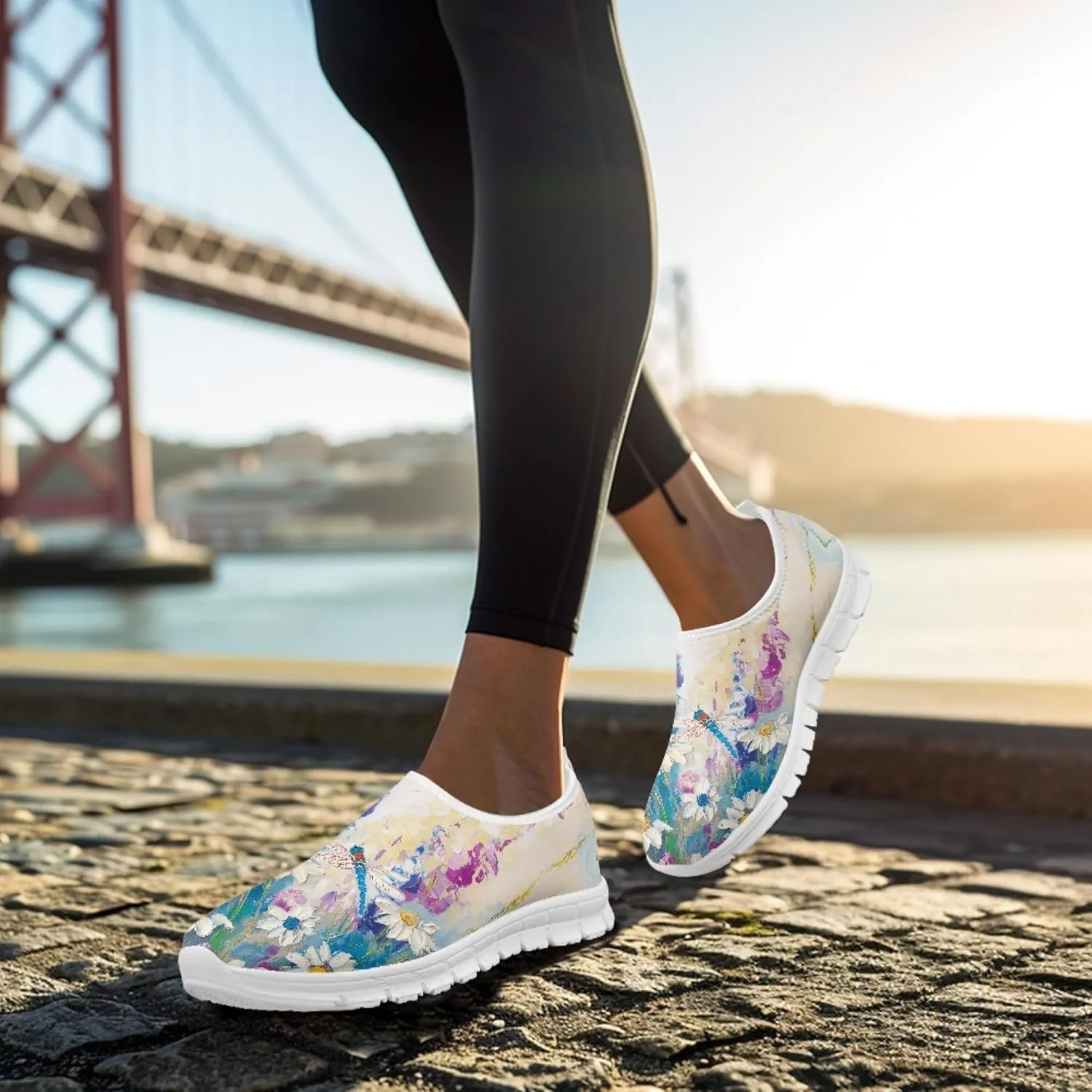 Stylish Print Women's Slip on Walking Shoes Low-Top Mesh Flat Sneaker Shoes Size 5-10.5