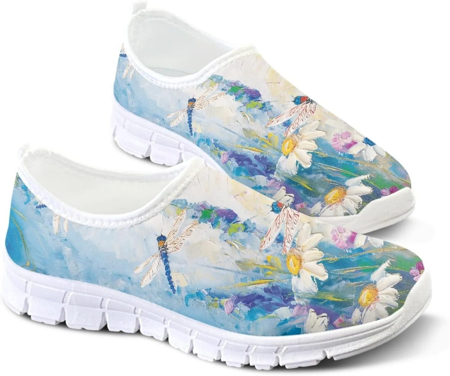 Stylish Print Women's Slip on Walking Shoes Low-Top Mesh Flat Sneaker Shoes Size 5-10.5