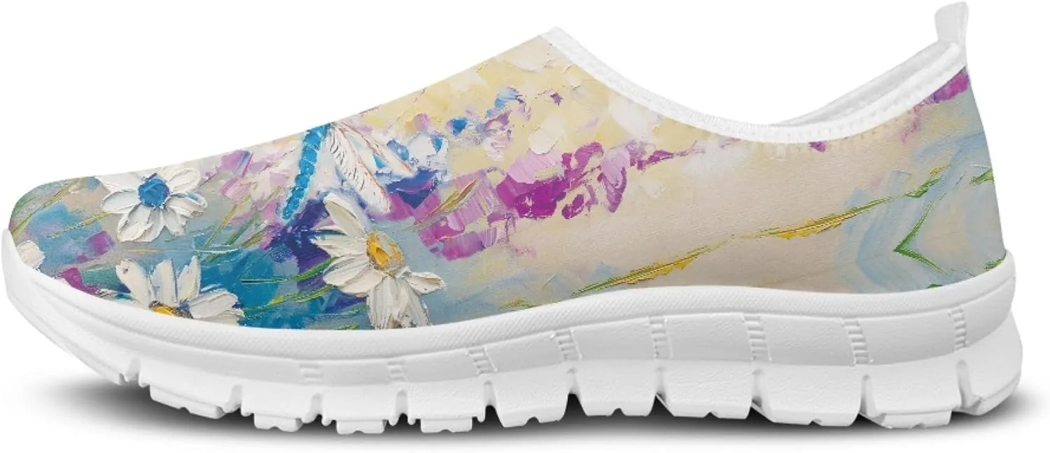 Stylish Print Women's Slip on Walking Shoes Low-Top Mesh Flat Sneaker Shoes Size 5-10.5