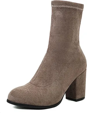 Suede Stretch Boots Women Classic Block Heels Slip On