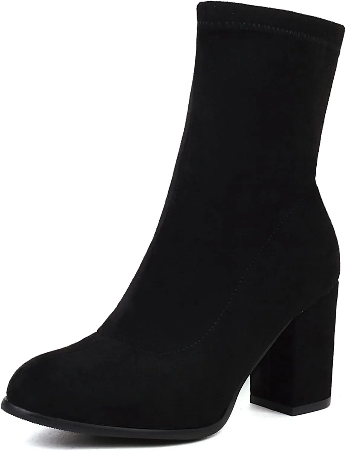 Suede Stretch Boots Women Classic Block Heels Slip On