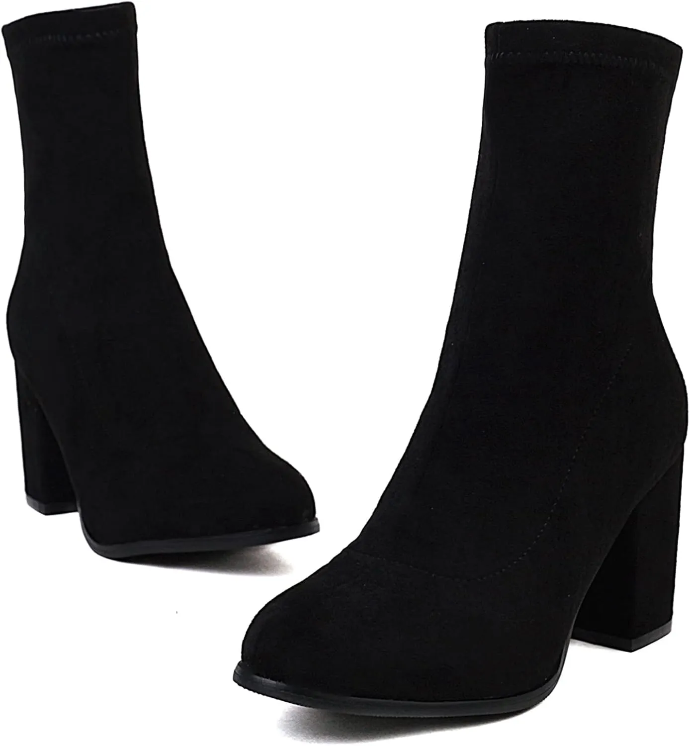 Suede Stretch Boots Women Classic Block Heels Slip On