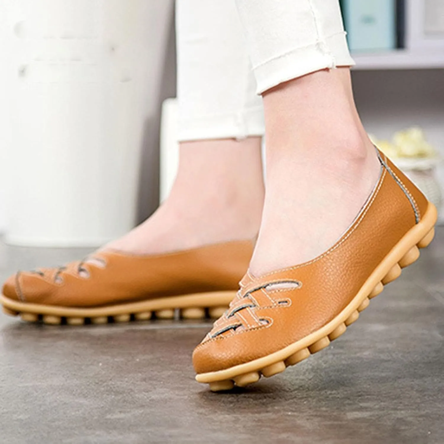 Summer Loafers Flat Sandals for Women Criss Cross Cut Out Slip-On Dressy Shoes Closed Toe Casual Walking Shoes