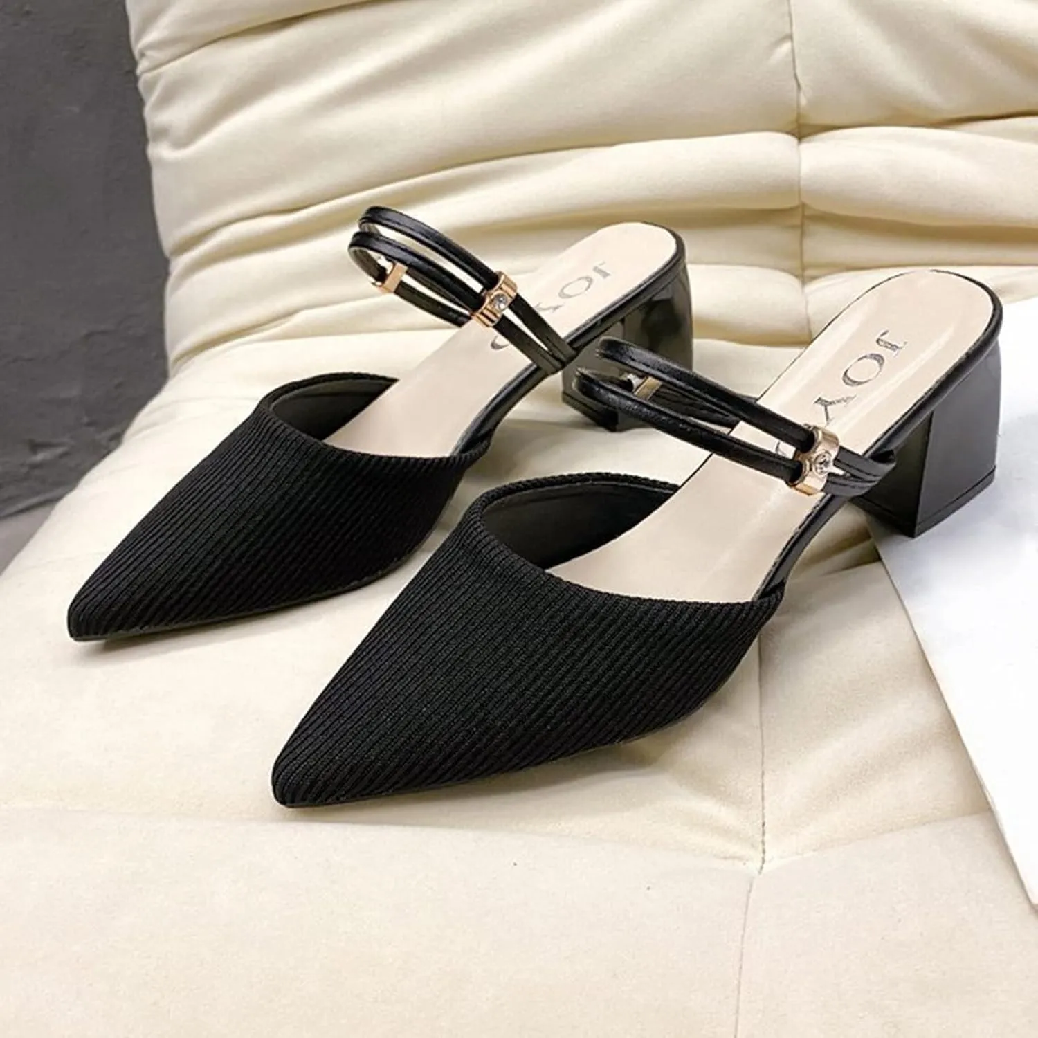 Summer Slide Sandals For Women 2025 Women's Chunky Block Low Heels Pointed Toe Slip On Adjustable Ankle Straps Closed Toes Backless Comfy Sandal Walking Slides for Daily Wear Outdoor Indoor