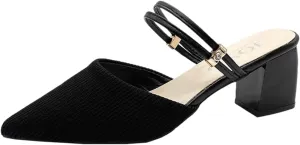 Summer Slide Sandals For Women 2025 Women's Chunky Block Low Heels Pointed Toe Slip On Adjustable Ankle Straps Closed Toes Backless Comfy Sandal Walking Slides for Daily Wear Outdoor Indoor