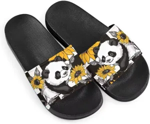 Sunflower Panda Pattern Sandals for Women Girls Lightweight Comfortable EVA Flat Sandal for Indoor Outdoor